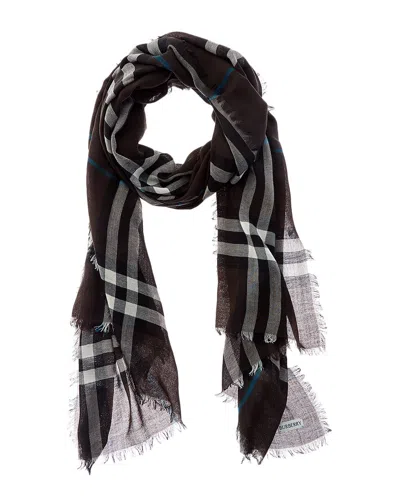 Burberry Check Wool Scarf In Brown