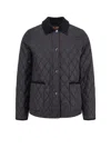 Burberry Oldham Black Quilted Jacket With Corduroy Collar In Tech Fabric Woman In Black