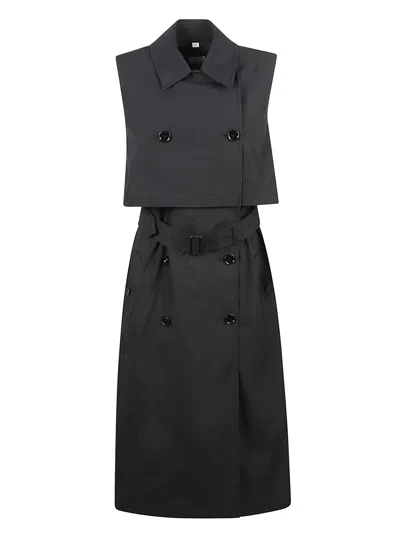Burberry Double-breast Sleeveless Belted Dress In Black