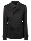 Burberry Short Jacket In Black Cotton. Straight Cut. Button Closure. Adjustable Waistband. In Black