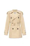 Burberry Short Cotton Gabardine Trench Coat In White