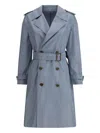 Burberry Silk Long Trench Coat In Blue
