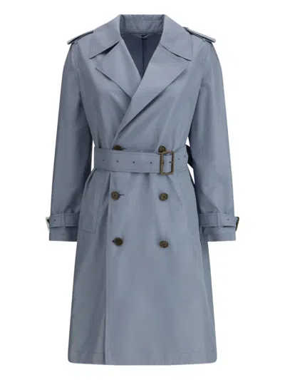 Burberry Silk Poplin Long Trench Coat In Blue