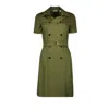 Burberry Waist Belted Buttoned Double-breasted Lapel Dress In Verde