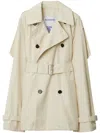 BURBERRY DOUBLE-BREASTED BELTED JACKET IN LIGHT BEIGE SILK FOR WOMEN