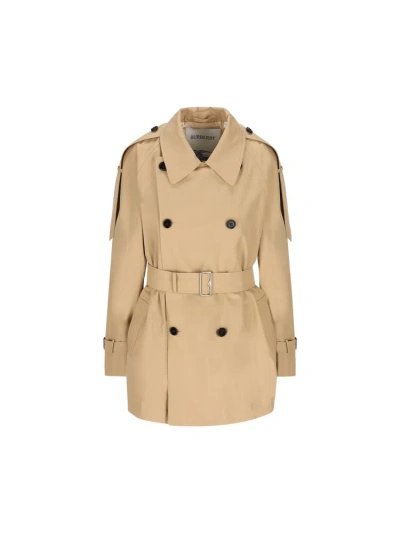 Burberry Double Breasted Belted Trench Coat In Flax