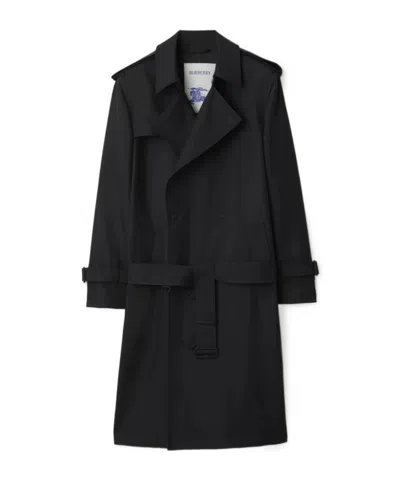 Burberry Long Trench Coat In Black