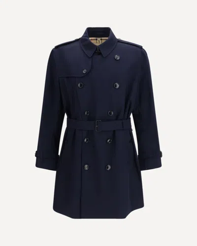 Burberry -inspired Double-breasted Cotton Trench Jacket For Men In Blue