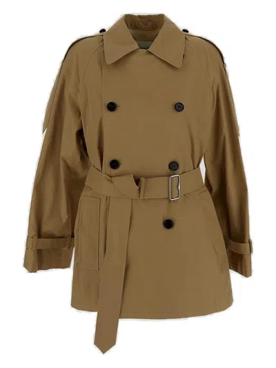 Burberry Double Breasted Belted Trench Coat In Beige