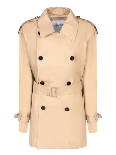 Burberry Double Breasted Belted Trench Coat In Flax