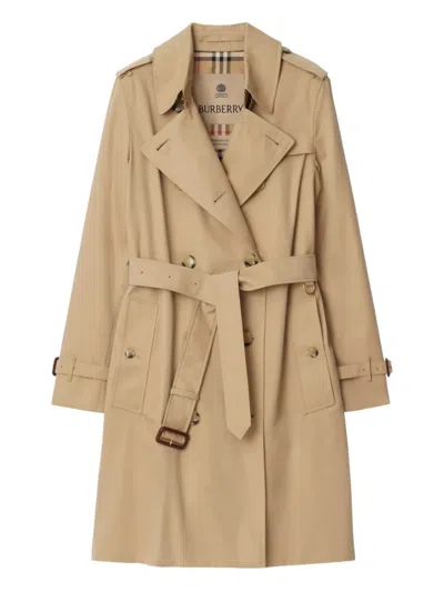 Burberry Double-breasted Belted Trench Coat In Neutral