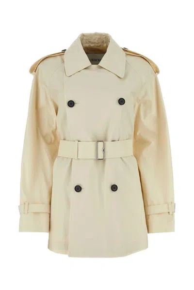 Burberry Double Breasted Belted Trench Coat In White