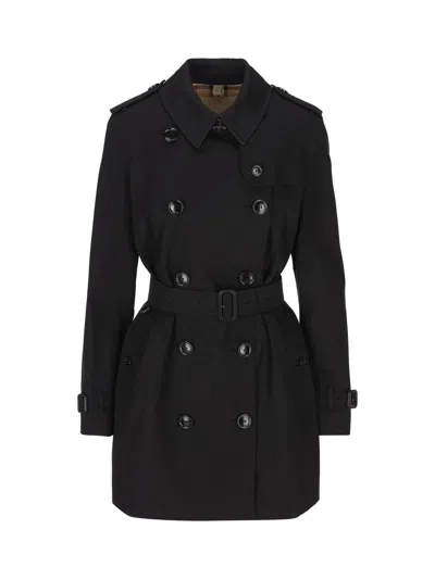 Burberry Double Breasted Belted-waist Coat In Black