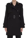 Burberry Trench Coat With Belted Waist And Plaid Collar In Black