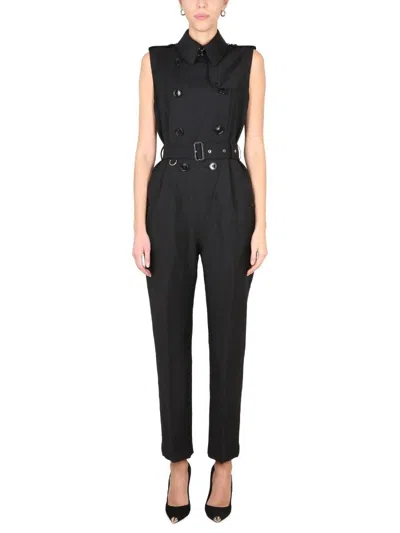 Burberry Double Breasted Belted Waist Overalls In Nero