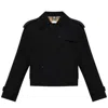 Burberry Cotton Gabardine Cropped Trench Coat In Black