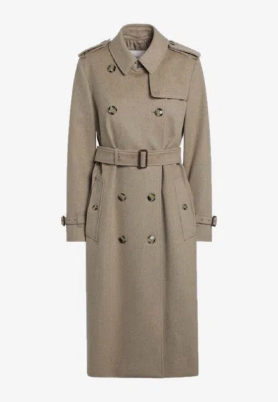 Burberry Double-breasted Cashmere Trench Coat In Animal Print