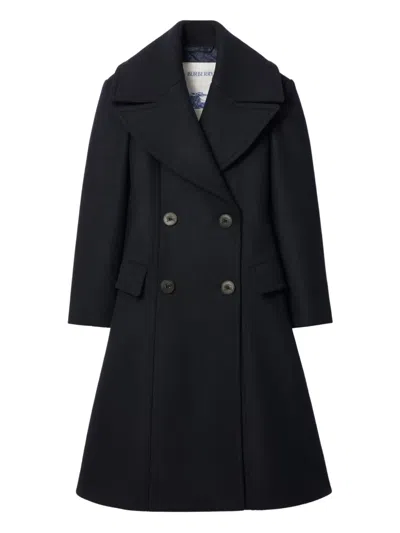 Burberry Double-breasted Coat In Blue