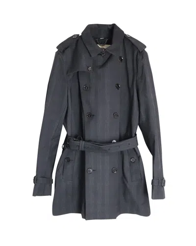Burberry Double-breasted Coat In Grey Cotton