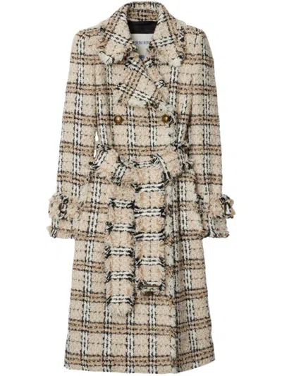 Burberry Double-breasted Coat In Neutrals
