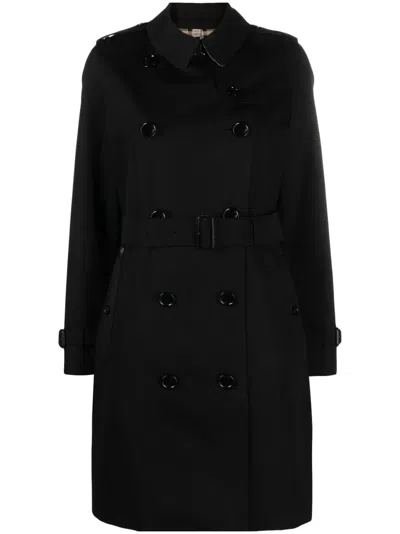 Burberry Double Breasted Belted Trench Coat In Black