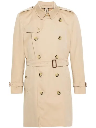 Burberry Double Breasted Cotton Trench Coat In Neutral