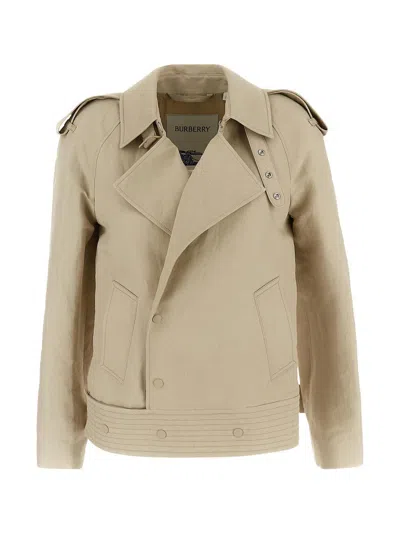Burberry Double-breasted Jacket In Ivory