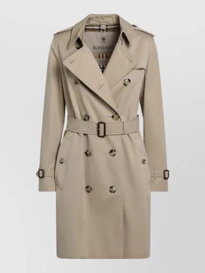 Burberry Double Breasted Kensington Cotton Trench Coat In Brown