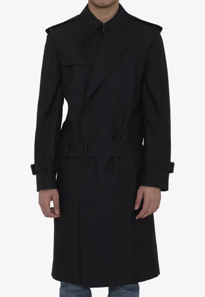 Burberry Long Trench Coat In Black