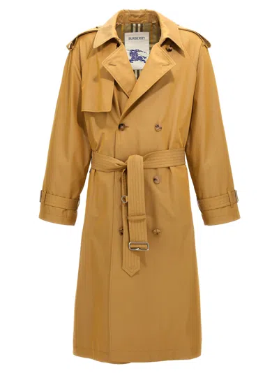 Burberry Double-breasted Long Trench Coat In Cream