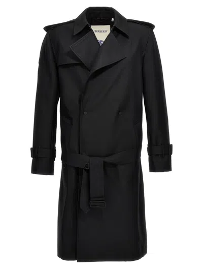 Burberry Silk-blend Long Trench Coat In Black