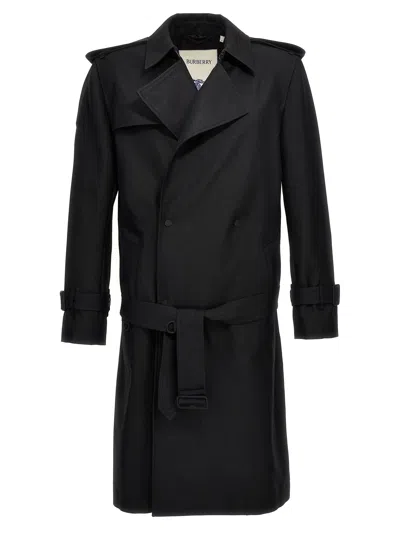 BURBERRY DOUBLE-BREASTED LONG TRENCH COAT COATS, TRENCH COATS BLACK