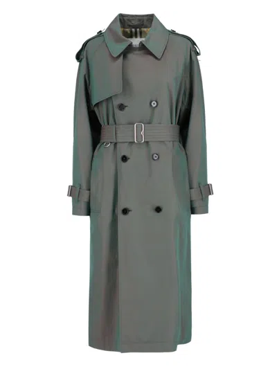 Burberry Double-breasted Midi Trench Coat In Green
