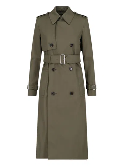 Burberry Double-breasted Midi Trench Coat In Green