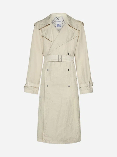 Burberry Double-breasted Nylon Trench Coat In Soap