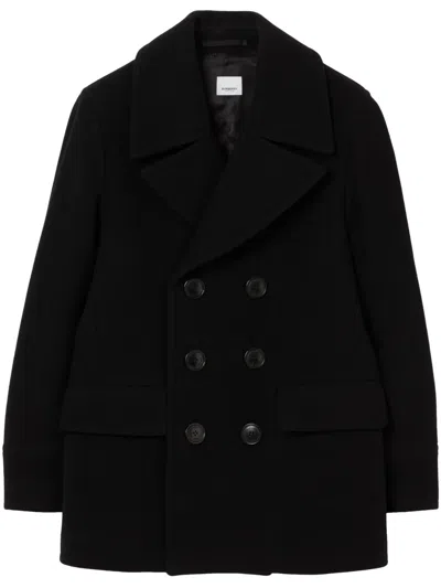 Burberry Wool Blend Pea Coat In Black