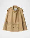 Burberry Double-breasted Short Trench Cape In Brown