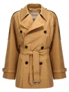 Burberry Double-breasted Short Trench Coat In Beige