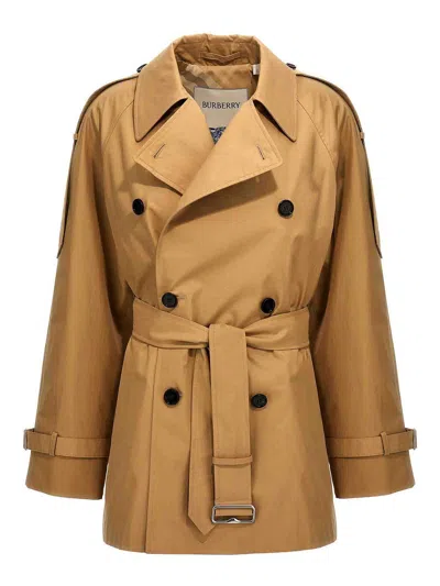 Burberry Double-breasted Short Trench Coat In Beige