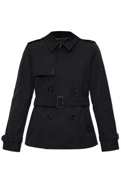 Burberry Short Jacket In Black Cotton. Straight Cut. Button Closure. Adjustable Waistband.
