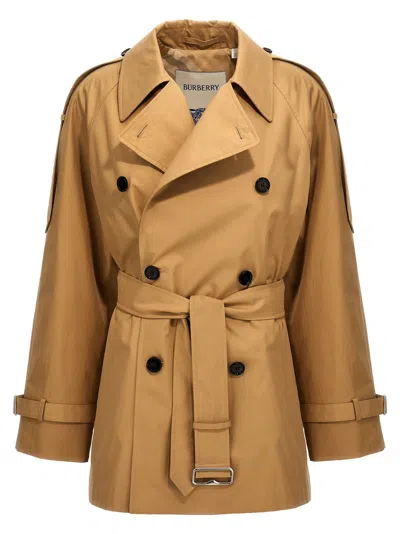 BURBERRY DOUBLE-BREASTED SHORT TRENCH COAT COATS, TRENCH COATS BEIGE