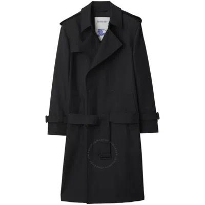 Burberry Double-breasted Silk-blend Trench Coat In Black