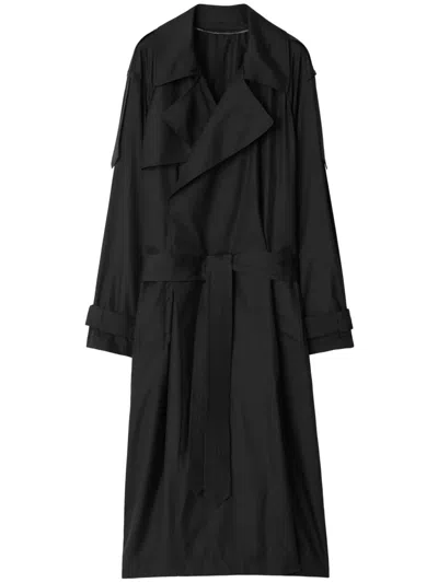 Burberry Double-breasted Silk Trench Coat In Black