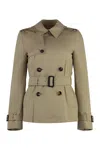 Burberry Beige Short Trench Coat With Waist Belt In Cotton And Tech Fabric Blend Woman