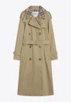 Burberry Castleford Check Collar Water Resistant Gabardine Trench Coat In Green