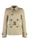 Burberry Beige Short Trench Coat With Waist Belt In Cotton And Tech Fabric Blend Woman In Beige