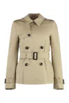 Burberry Beige Short Trench Coat With Waist Belt In Cotton And Tech Fabric Blend Woman In Beige