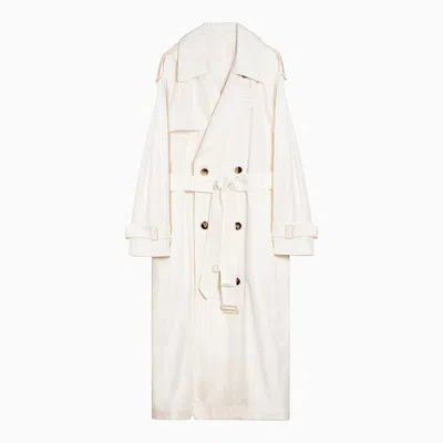 Burberry Beige Silk Double Breasted Trench Coat In Cream