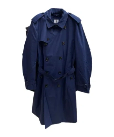 Burberry Double-breasted Trench Coat In Blue
