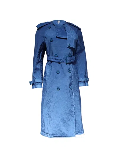 Pre-owned Burberry Double-breasted Trench Coat In Blue